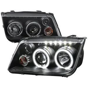 1999-2005 Volkswagen Jetta/Bora Mk4 Dual Halo Projector Headlights w/ LED Light Strip (Matte Black Housing/Clear Lens)