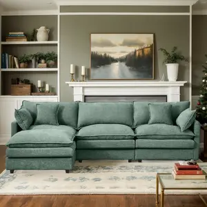 Eyisean 102" Chenille L Shaped Modern Modular Sectional Sofa, 3-Seater Deep Seat Sofa with Movable Ottoman, Comfy Cloud Couch with Upholstered & Pillow, Sleeper Sofa for Living Room, Bedroom, Apartment (2 Packages Shipping)