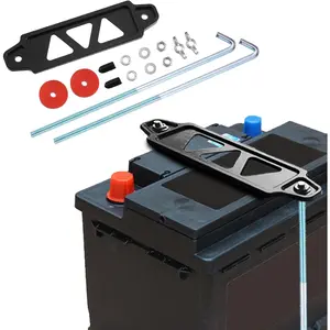 Car Battery Holder, Battery Hold Down Bracket, Universal Battery Hold Down Kit with Aluminum Battery Tie Down Bracket and J bolts for Car Battery Mount Bracket Hold Lock Accessories (Black)