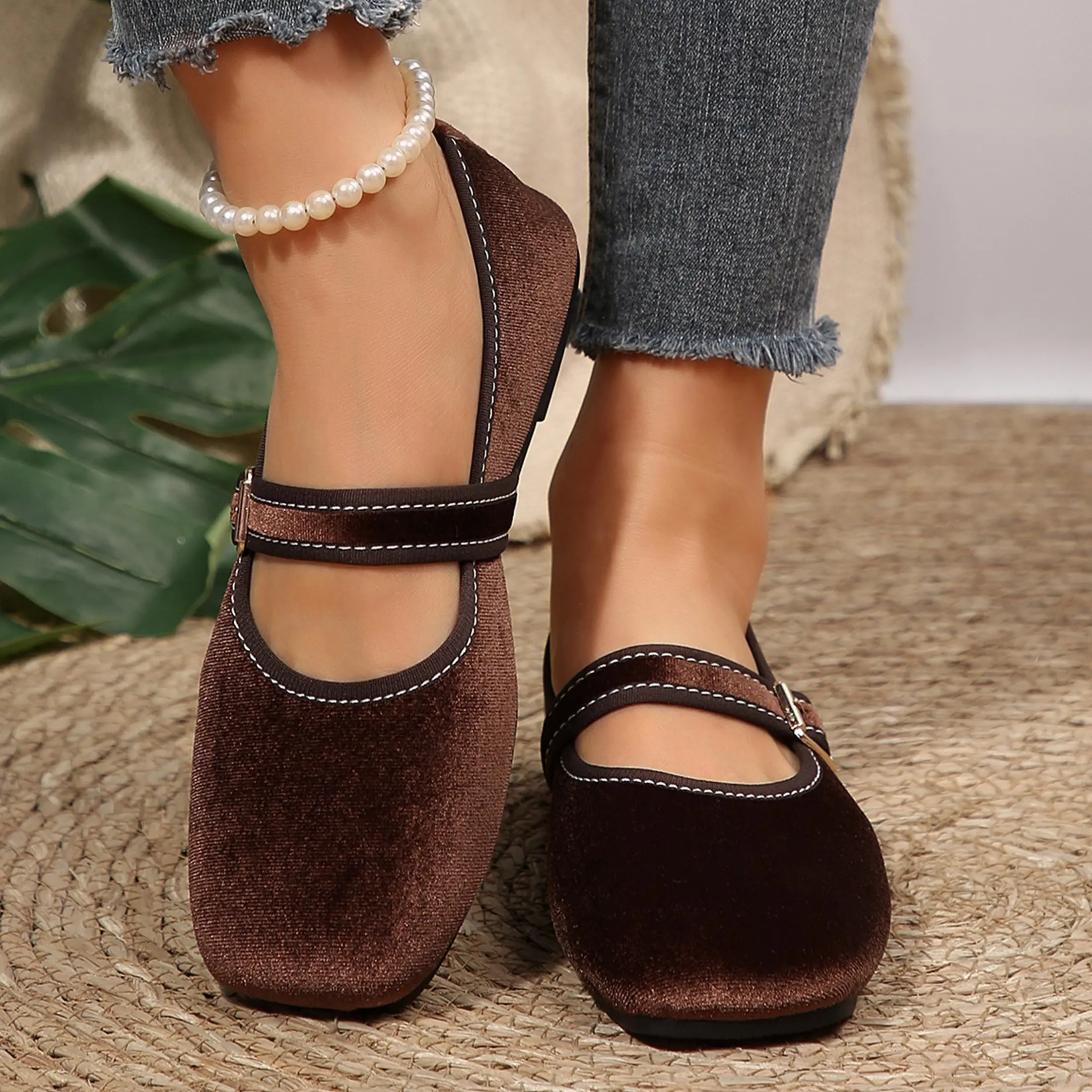 Women's Elegant Loafers Shoes for Women, Soft Velvet Flat Heel Daily Footwear