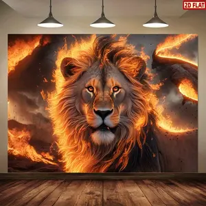 2D Flat Banner, 1pc of a Vibrant Lion of Judah Backdrop, Perfect for Photo Props, Photo Backdrops. Made from Polyester, This Banner Serves As Decoration for Your Home, Room, Or Wall, And Is Ideal for Party Backgrounds, Suppl