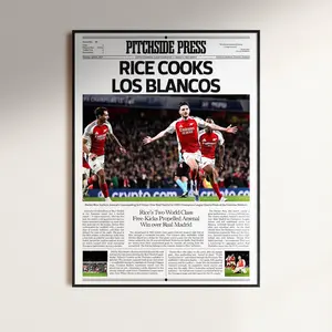 2025 Declan Rice Free-Kick Brace Arsenal Poster, Soccer Poster Print, Football Wall Print, Sports Newspaper Front Page