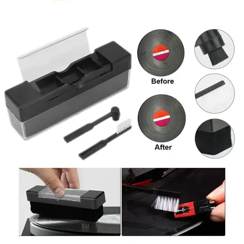 3-in-1 Vinyl Record Cleaning Brush Set Stylus Velvet Anti-static Cleaner Tool Kit Turntable Records Cleaner Includes Soft Anti Static Velvet Clean Brush and Stylus Cleaner Brush