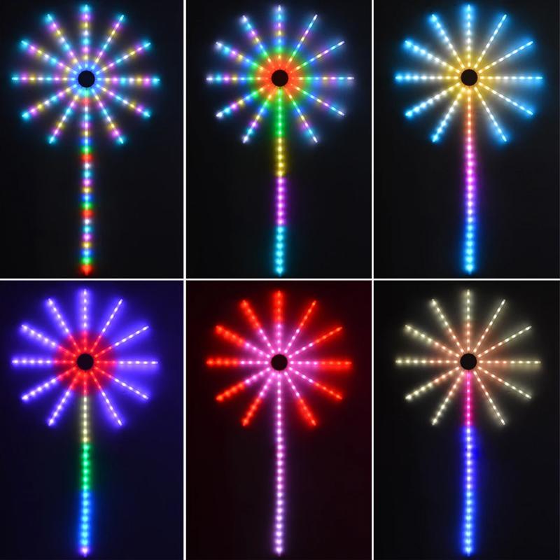 LED smart fireworks light, 1 set multipurpose ICRGB rainbow color ambient light, music rhythm light with wireless control via remote control and app, party lighting decoration