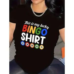 Women'S Funny for bingo Shirt| This Is My Lucky for bingo T-Shirt With Lucky Numbers (12, 26, 33, 54, 75) - Soft Tee For Bingo Nights, Game Nights, Parties - Casual Lounge Wear For Adults - White Top With Bold Red & Blue Lettering, Playful Design