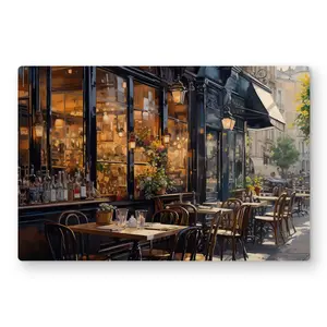Begin Home Decor C1MP1218CMUM8U 12 x 18 in. Street Corner Cafe - Brown Contemporary Metal Print Wall Art - Decor