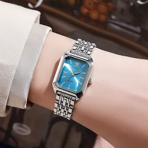 XIMILI Women's Elegant Blue Dial Stainless Steel Watch with Silver Tone Bracelet and Classic Design