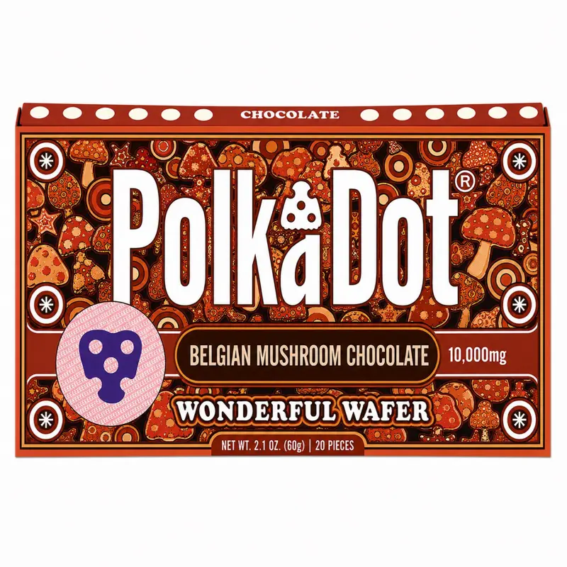 Polkadot Belgian Chocolate, Wonderful Wafer, 20 Count, High Potency Plant Based Mushroom Snack, 100% Organic, High-Quality Ingredients, Made in USA, All Natural, Healthy Chocolate, 20 Piece Chocolate Bar