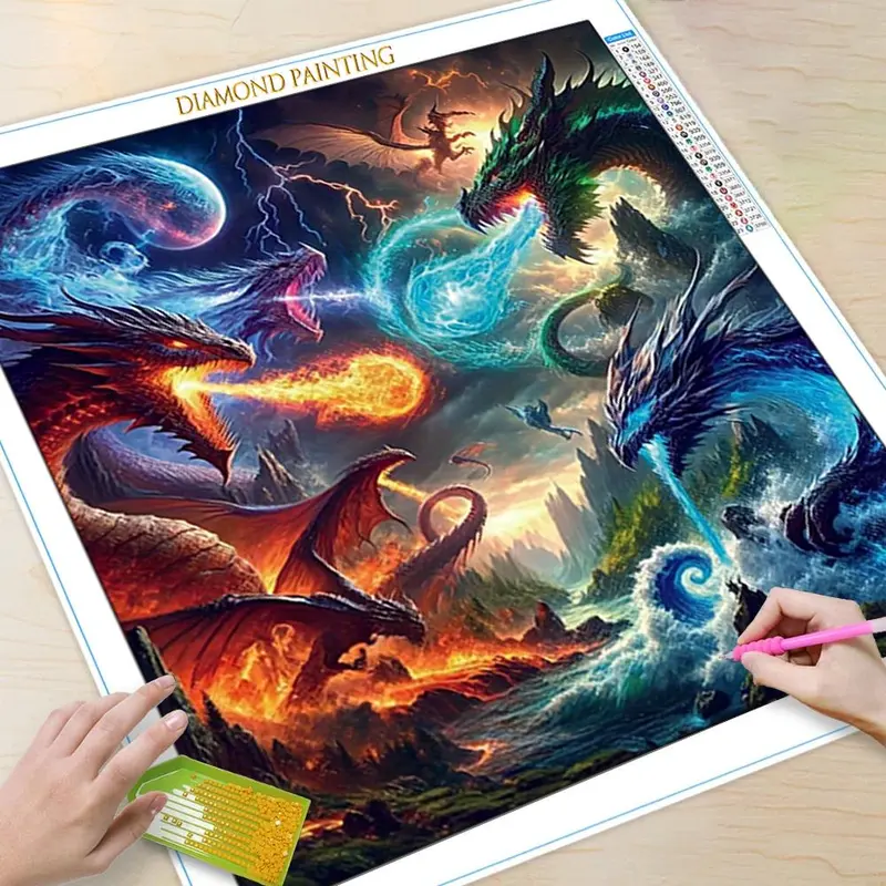 5D DIY Diamond Arts Colorful Painting Kit, Dragon Pattern Diamond Arts Colorful Painting without Frame, Handmade Craft Wall Art Decoration, Diamond Painting Kits, Diamond Pattern Design