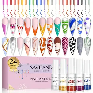 24 Colors SAVILAND Gel Nail Polish Set - High-Pigment Gel Liner for Line Pulling, Nail Art Polish with Thin Brush, Long-Lasting Gel Paint for Nails, Perfect Gifts for Women, DIY Nail Art Enthusiasts, and Professionals