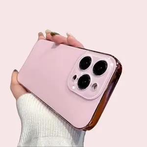 Electroplated Matte Pink Acrylic Shockproof Protector Phone Cases, for iPhone 16 15 14 13 12 11 Pro Max Plus Cellphone Protection Durable Casing