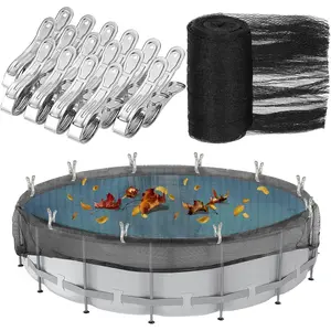 24  Round Leaf Net Cover for Above Ground Pool, Winter Cover Mesh Cover with 16 count Large Metal Clips,Pool Safety Net Fits 24FT Above Ground Pools, Keeps Leaves Out of Your Pool (Black)