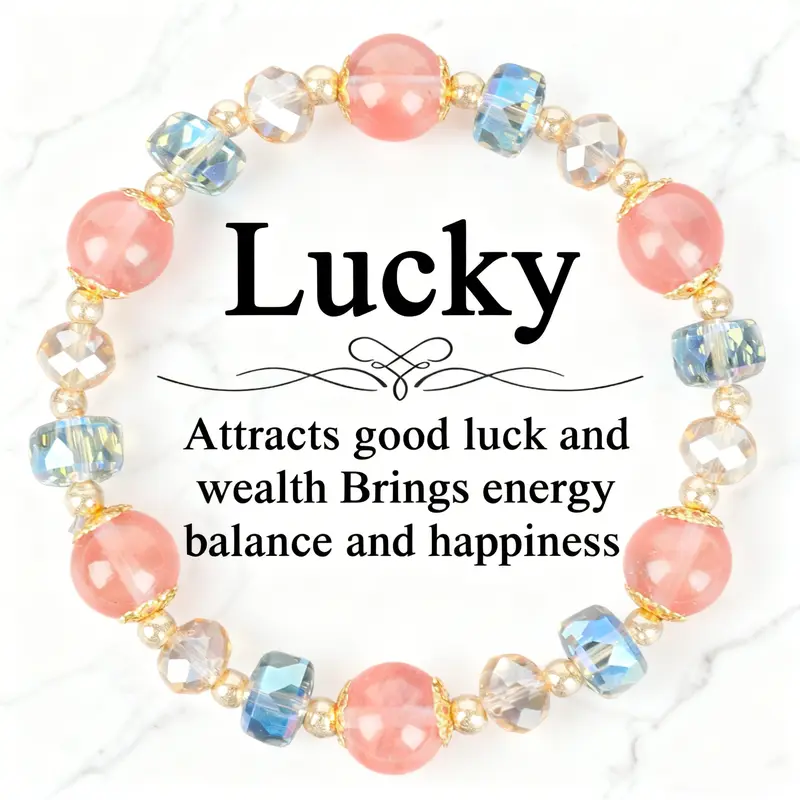 Women's Colorblock Beaded Crystal Bracelet - Artificial Materials Traditional Heavy Bangle, Elegant Auspicious Wealth Lucky Charm, Trendy Spiritual Jewelry Gift (Note: Choking Hazard Small Parts)