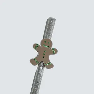 Festive Rhinestone Christmas Gingerbread Man Cookie Straw Topper for Tumblers!  straw toppers Drinkware Handmade