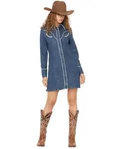 Wrangler Women's Western Long Sleeve Snap Mini Denim Dress - 112373098