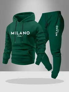 Men's Hooded Sweatshirt 2-Piece Streetwear Tracksuit Set Letter Print Graphic Pullover + Drawstring Casual Sport Pants, Fall & Winter Fashion