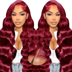 Bling Hair Burgundy 99j Colored Wigs 9x6 7x5 Glueless Body Wave Wigs Human Hair Pre Plucked With Baby Hair Lace Front Wig 180% Density Red Human Hair Wig for Women 30 Inch