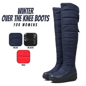 Womens Winter Over the Knee Boots Platform Boot Round Toe Wedge Heel Bow Design Thick Sole Warm Velvet Lined Side Zipper Closure Bow Knot Design Thigh High Snow Boots for Casual Outdoor Puffer Boots