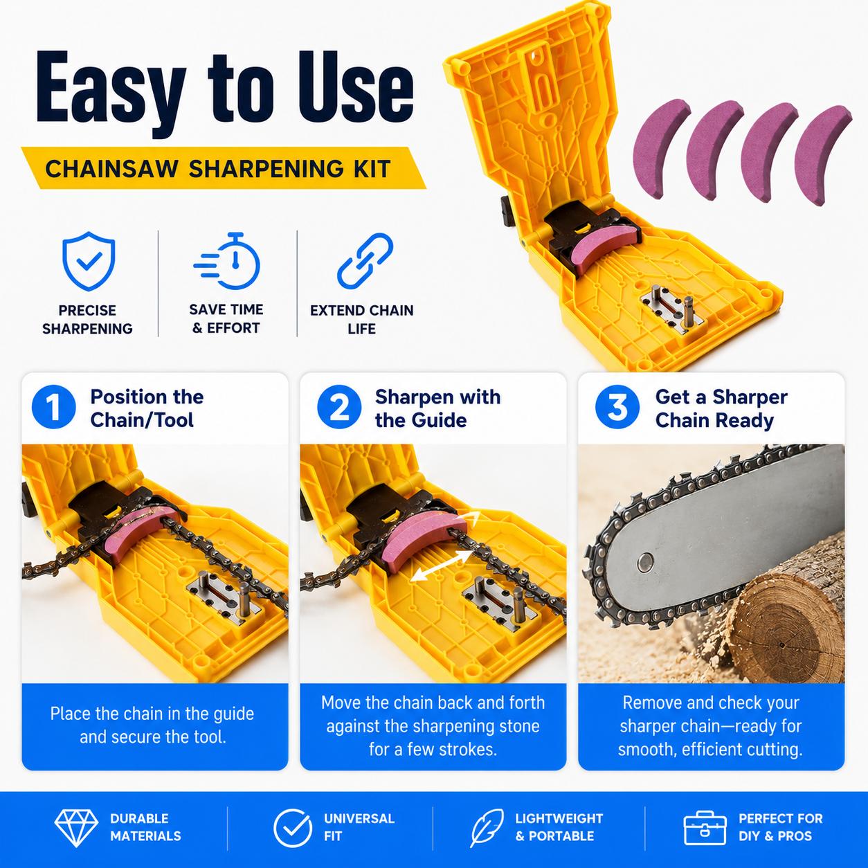 Portable Teeth Chainsaw Sharpener, Proprietary Bar-Mount Chain Saw Fast Sharpening Tool