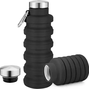 Foldable Water Bottle 17 oz, Leak proof Foldable Reusable Silicone Water Bottle - Perfect for travel, sports, gym, hiking, camping, cycling, portable leak proof sports water bottle with mountain buckleRAIMENTRY