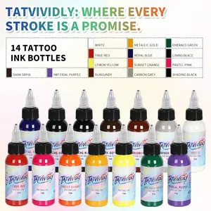 Professional Tattoo Ink 420ML, 14 Colors, High Pigment Formula, Body Art Supplies, Small Capacity, Multi-Color, DIY Tattoo Enthusiasts, Bottles