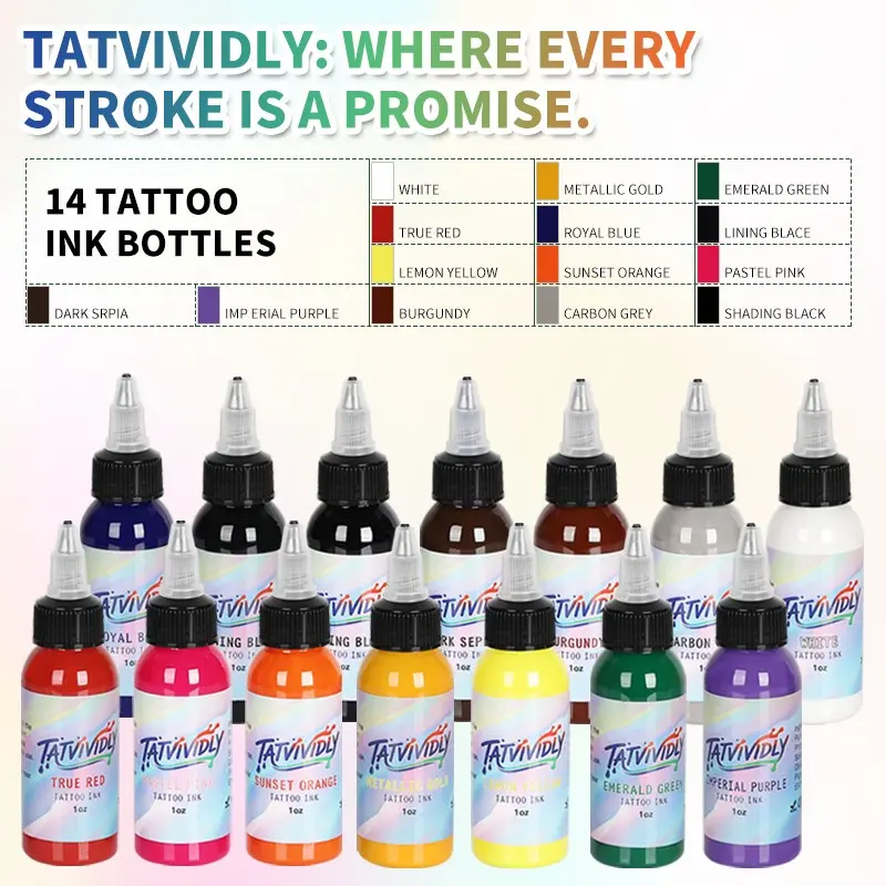 Professional Tattoo Ink 420ML, 14 Colors, High Pigment Formula, Body Art Supplies, Small Capacity, Multi-Color, DIY Tattoo Enthusiasts, Bottles, Tattoo Inks Set