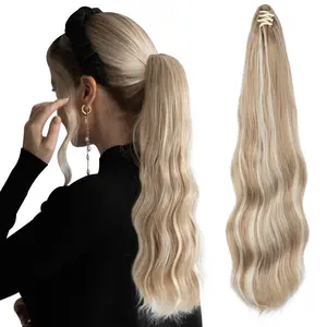 Ponytail Extensions Long Wavy Claw Clip Ponytail Extension 22" Synthetic Ponytail Extension Claw Long Wavy Fake Pony Tail Fashion Pony Clip Elegant Claw Clip Ponytail Synthetic Hair Extension Claw Clip Add Hair Volume Extend Hair Length