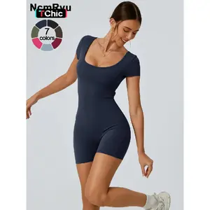 [LTO]2024 Summer New Women'S Slim Hip Lifting Sporty Jumpsuit Sexy Backless Short Sleeveless  Bodysuit Sportswear Jumpsuits