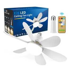 Ceiling Fans with Lights, 20.5 inch E26 Base Screw in Small Ceiling Fan in Light Socket, Light Bulb Fan with Socket Extender, 6 Blades Socket Ceiling Fan, Dimmable 3 Color Temperatures