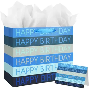 13" Large Happy Birthday Gift Bag with Tissue Paper,Card and Handles for Men Boy Kid Birthday Party