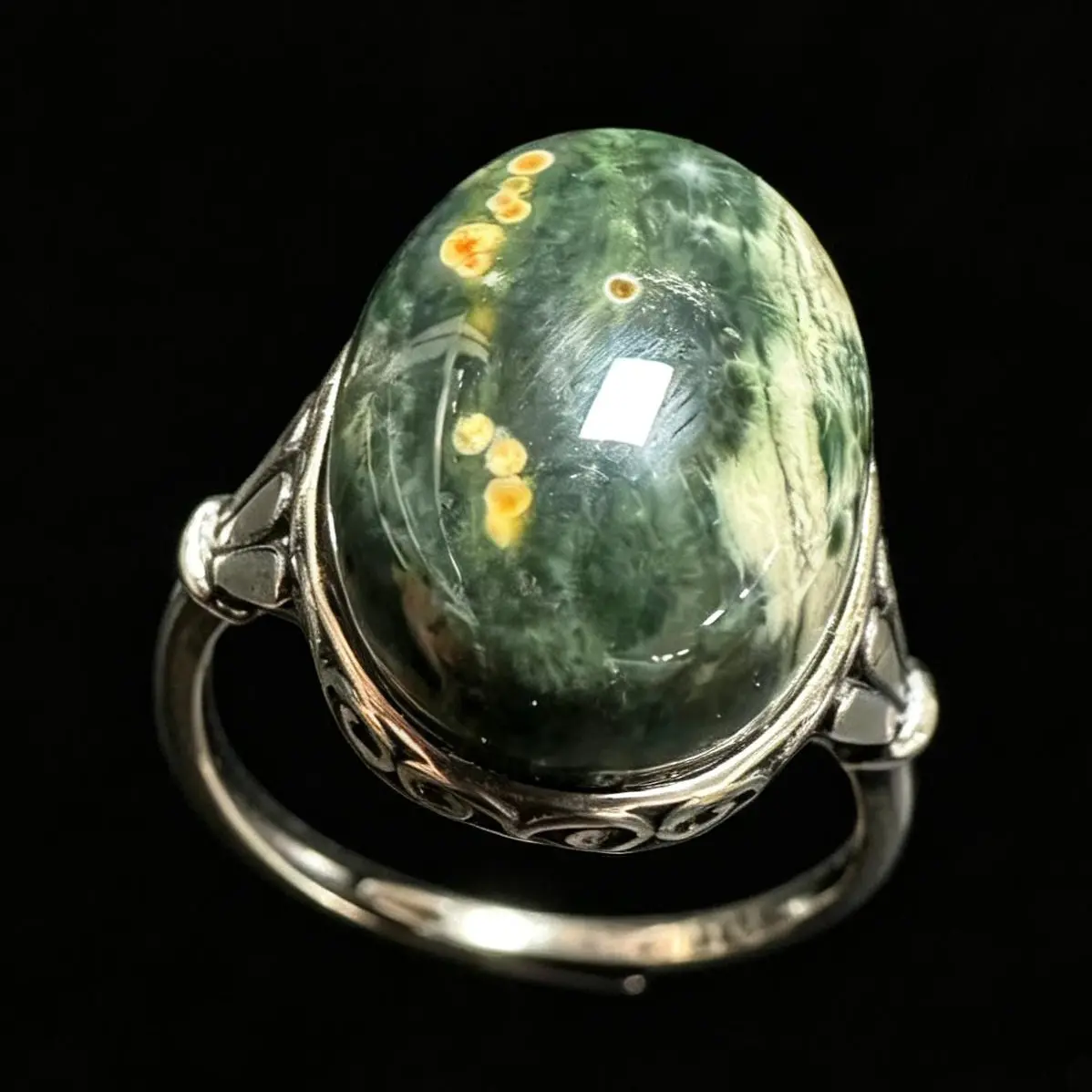 925 Sterling Silver Natural Ocean Jasper Adjustable Ring