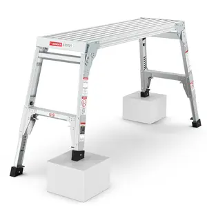 Aluminum Work Platform Large Size Step Stool Folding Portable Work Bench 40" Width Telescopic Feet 22" -27.5" Height Adjustable ANSI Capacity 225 LBS 40"