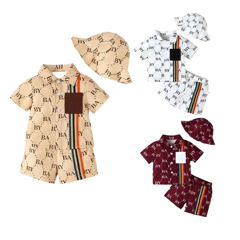 Toddler boys fashion Graphic print set kid boy clothes summer outfit Three-piece suit of shirt, shorts and hat YCJ212311460