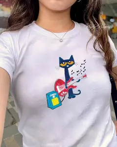 Vintage Cat Guitar Baby Tee - 90s Grunge Aesthetic, Gift for Her