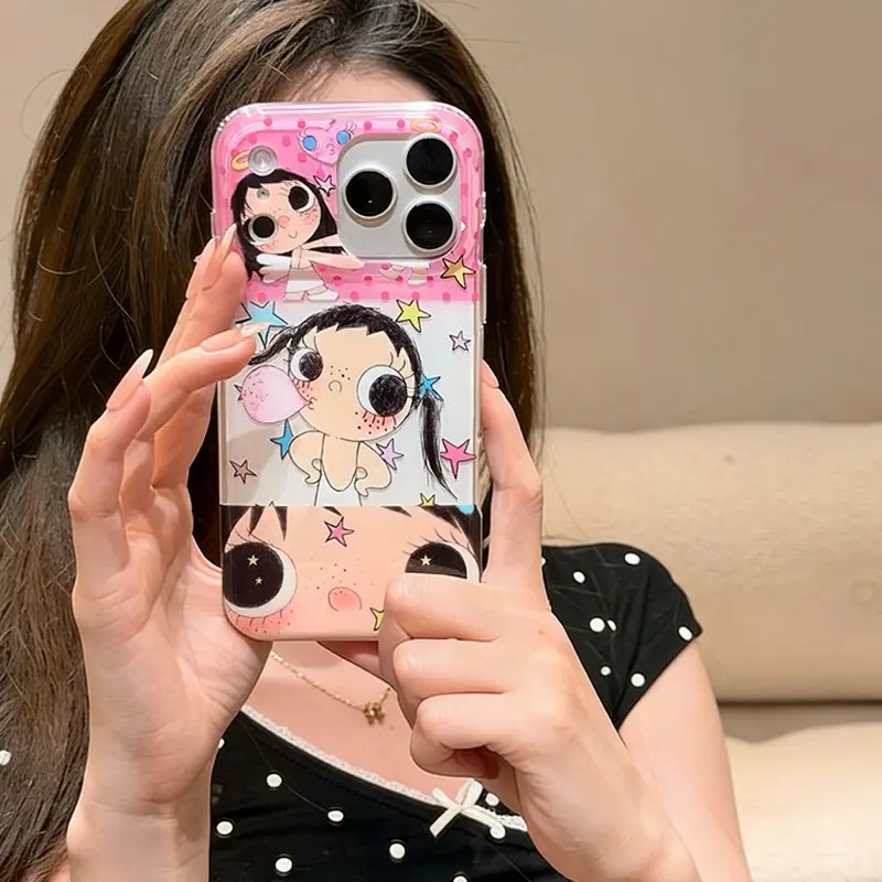 Phone case Suitable for iPhone | Crystal Transparent White IND | Colorful Star Blowing Bubble Little Girl | Cartoon | Best Friend Gift | 11 12 13 14 15 16 17 Pro Max Phone Protector Phone Guard