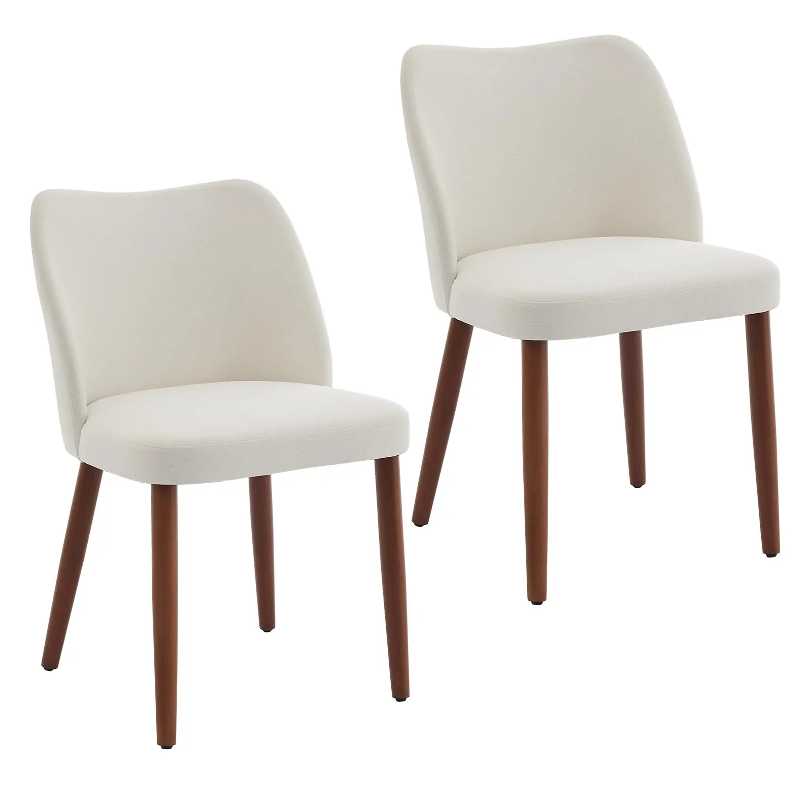 Garvee Linen Dining Chair Set of 2 Upholstered Fabric Dining Chair with Wood Legs, Wing Backrest, Wooden Kitchen Chairs with Thick Cushions, Leveling Feet for Dining Room, Living Room, White