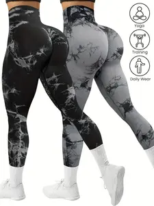 2 Pack Tie Dye High Waisted Workout Leggings for Women Rear Lifting Tummy Control Yoga Gym Athletic Pants High Waist Squat Proof Compression Tights