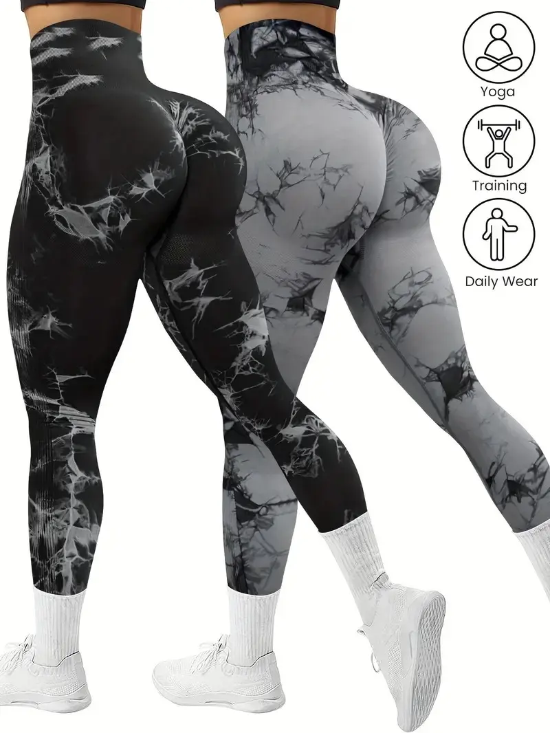 2 Pack Tie Dye High Waisted Workout Leggings for Women Rear Lifting Tummy Control Yoga Gym Athletic Pants High Waist Squat Proof Compression Tights
