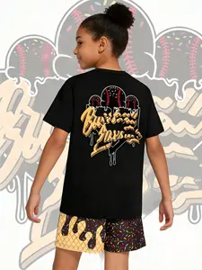 Fashion Short Sleeve Set, Unisex Graphic Printed T-Shirt with Patterned Shorts, Casual Summer, with Bright Colors, Multicolor Sports Style