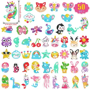 50pcs Diamond Painting Kits DIY Handmade Puzzle Cartoon Animal Mosaic Stickers Gift Set, Educational Craft Kit for Kids and Adults