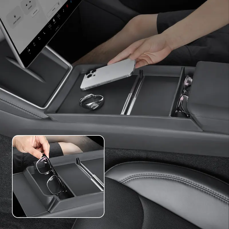 Car Interior Center Console Storage Tray Organizer Insert - Plastic & Silicone Accessory for Stowing & Tidying, Fit for Tesla 2024-2026 Model 3 Highland, 2025-2026 Model Y Juniper, for M3 Highland & MY Juniper
