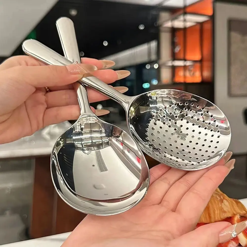 2pcs Thickened Stainless Steel Serving Set, Heat-Resistant Ladle and Strainer, Kitchen Utensils Durable Kitchenware for Home and Commercial Use, Soup Ladle Stainless Steel