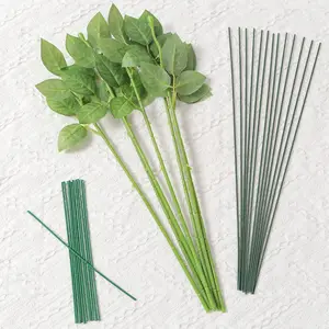 20pcs Realistic Rose Stem Net Flower Accessories with Leaves, Wedding Floral Arrangement Iron Wire Fake Plant Flowers, in Stock