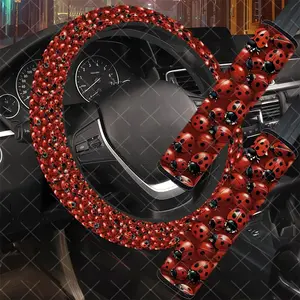 3Pcs/Set Ladybug Car Interior Set, Vibrant Style, Includes Steering Wheel Cover, Car Seat Belt Cover, No Inner Ring, Vehicle Interior Upgrade, Durable Material, Multi-Part Set, For Women, Car Enthusiasts, Gift For Drivers.11.27QWA-649@650