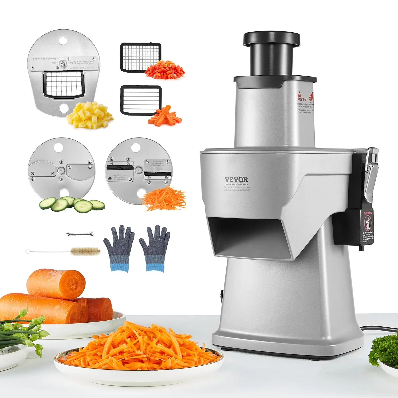 【Summerfinds】VEVOR 4-in-1 200W Stainless Steel Blade Kitchen Machine Kit, Multifunctional Food Cutter with Slicer, Shredder, Dicer, Slitter, Chopping Capability & Cut-Resistant Gloves for Home Use