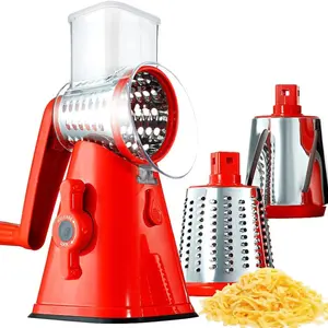 Rotary Cheese Grater, 1 Count Manual Vegetable Fruit Nuts Cheese Grater with 3 Interchangeable Blades, Kitchen Gadgets for Home Use, Utensils, Manual Cheese Shredder, Food Shredder Tool