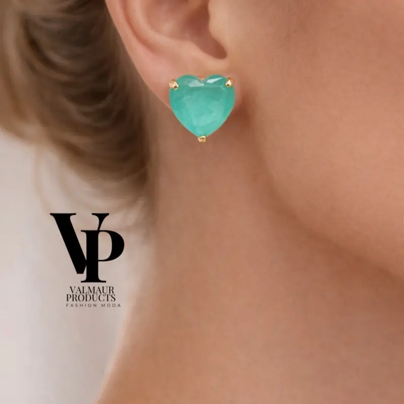 Valmaur Products Ocean Kiss Heart Studs - Luxury Jewelry for Women Gold Plated