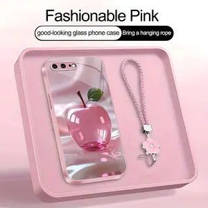 Luxury Crystal Apple Metallic Phone Case with Lanyard for iPhone 7 Plus--975