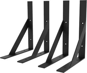 4-Piece Multi-Functional Shelf Bracket Set, Black Classic, Including Angled Support Brackets and Heavy-Duty L-Shaped Shelf Brackets