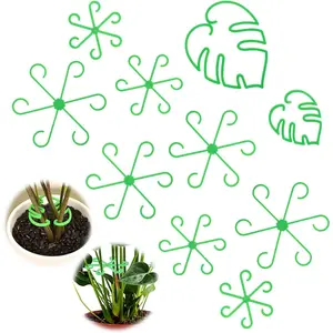 10 Pcs Plant Stem Support Climbing Houseplant Support Stakes for Indoor Plants Reusable Plastic Monstera Plant Support, Stable Leaf Buddy Plant Support Stakes, Green